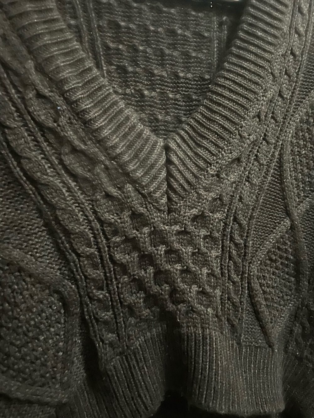 OAK + FORT Black V-Neck Cable Knit Cropped Sweater - Picture 3 of 4